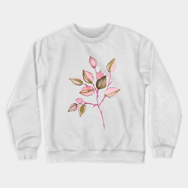 Pink and green leaves Crewneck Sweatshirt by Ellen Wilberg